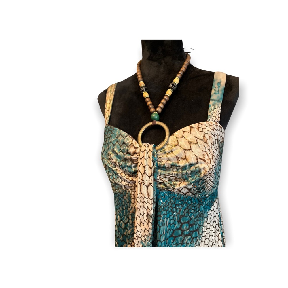 Green and Cream with Gold Flecks maxi Dress